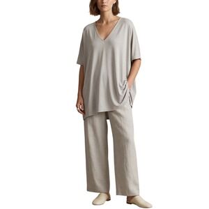 bryn walker Bamboo Organic Tunic Top Cotton V-Neck Oversized Taupe Medium $135